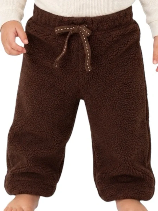Old Navy Baby Boy Brown Sherpa Fleece Pants Size 6-12M Cozy Pull On Joggers