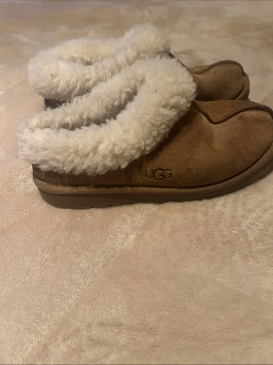 UGG Tan Suede Shearling Cuff Slip-Ons