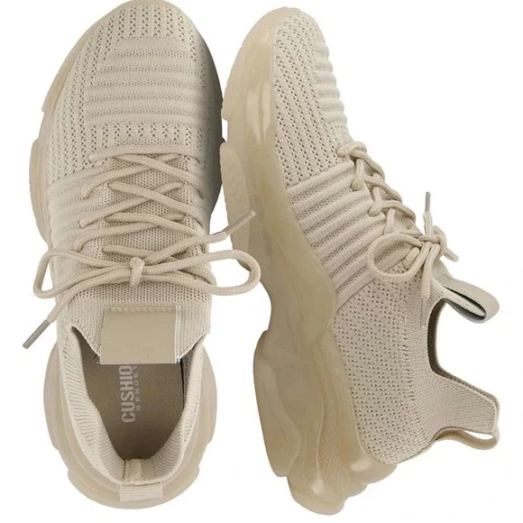 Cushionaire Apolo Women Sand Beige Knit Lace Up Memory Foam Sneakers 9M