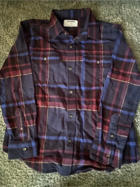 Old Navy, Burgundy & Blue Plaid Flannel Shirt