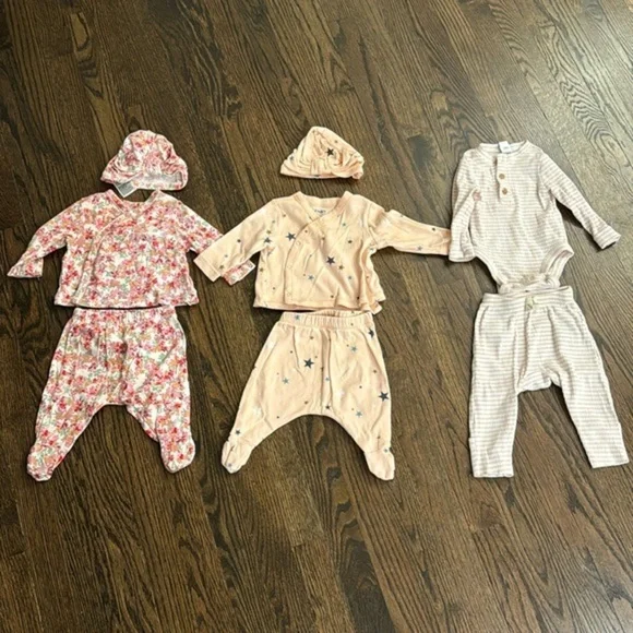 0-3 Month Baby Girl Bundle Neutral Floral Clothing Lot 3 Outfits old navy