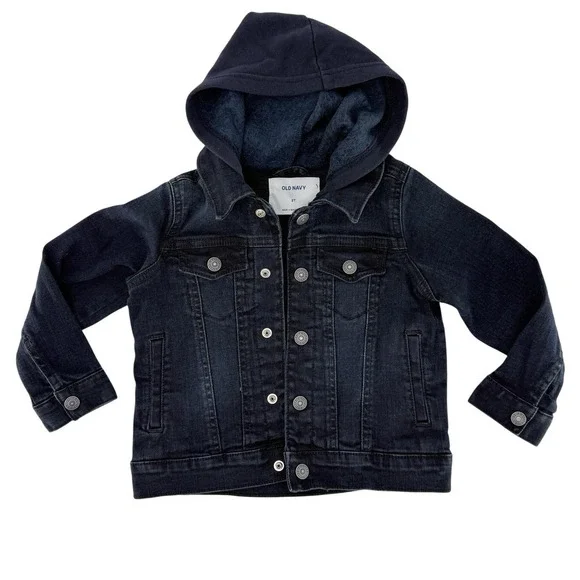 Old Navy Toddler Boys Navy Blue‎ Hooded Denim Jacket Coat Sz 3T Grunge Hipster