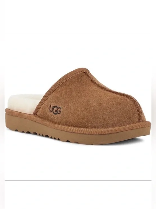 UGG Keegan Chestnut Suede Shearling Slide Slippers Kids 10M Cozy House Shoes