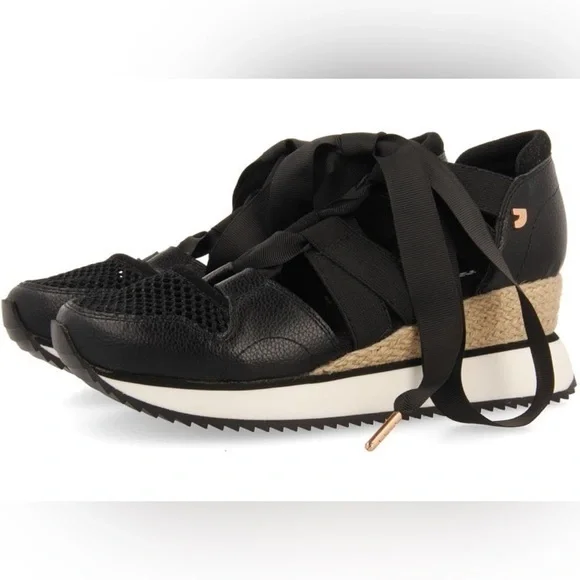 Gioseppo Black Sport Wedge Sneakers with Ribbon Straps Sizes 7.5 & 9.5