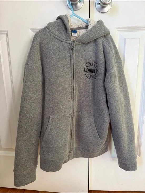 Old Navy Gray Sherpa-Lined Zip Hoodie for Kids