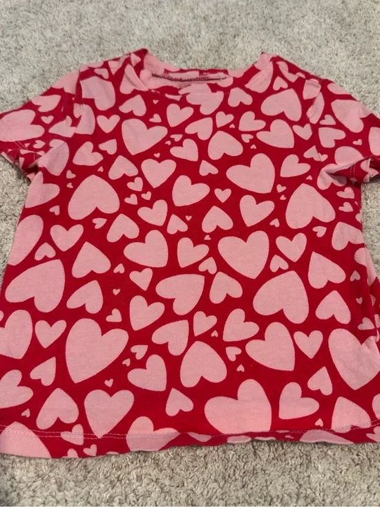 Old Navy Red Tee with Pink Heart Pattern - Kids Short Sleeve