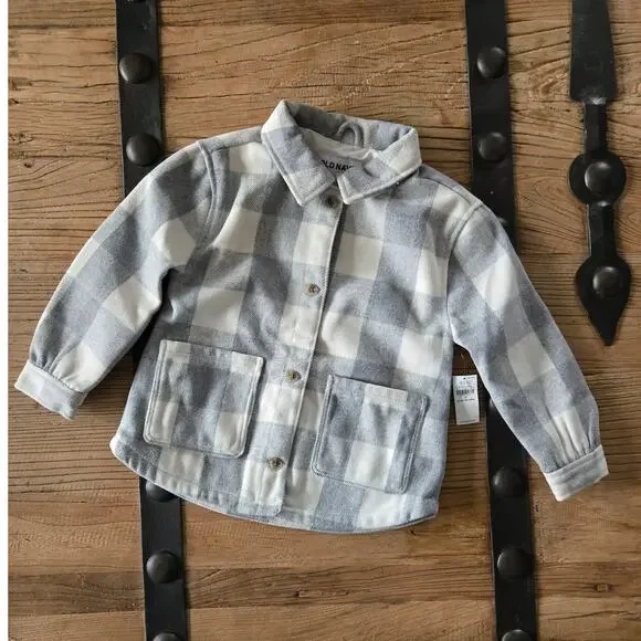 Old Navy Gray and White Plaid Flannel Jacket sz 5T New