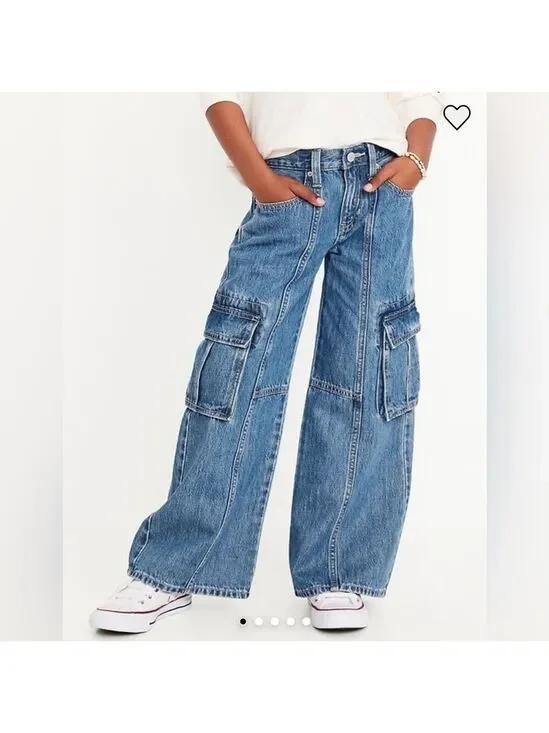 Old Navy Girls’ High-Waisted Super Baggy Wide-Leg Cargo Light Wash Jeans 18 NWOT