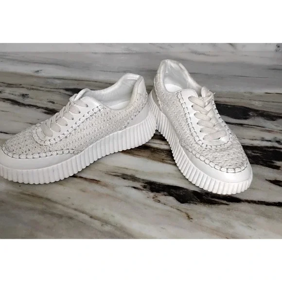 Shu Shop Selina Sneakers Bone Off White Woven Chunky Ribbed Sole Sz‎ 7