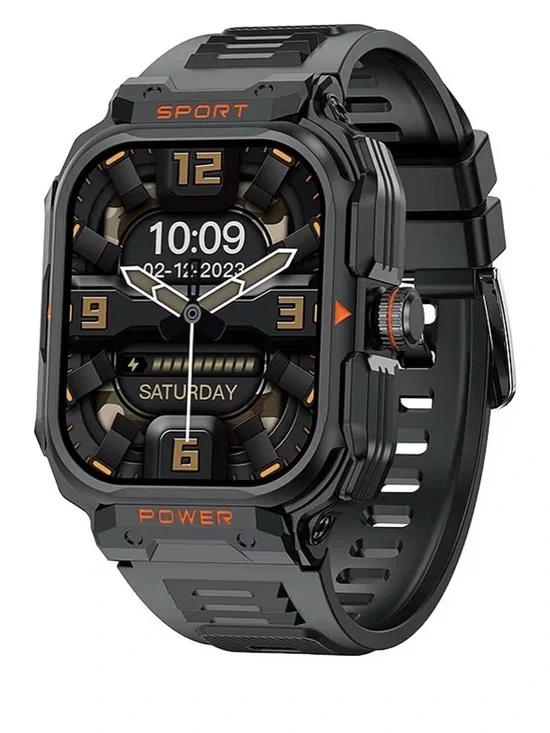 Sport Rugged Smartwatch and earbuds in Black with Orange Accents