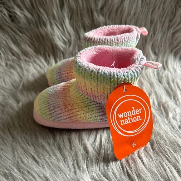 Wonder Nation Rainbow Slippers Girl's Size 6 Booties Shoes Slip On Adjustable