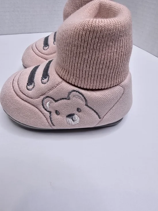 Toddler Pink Bear Knit Bootie Slippers - Cozy Indoor Slip-Ons
