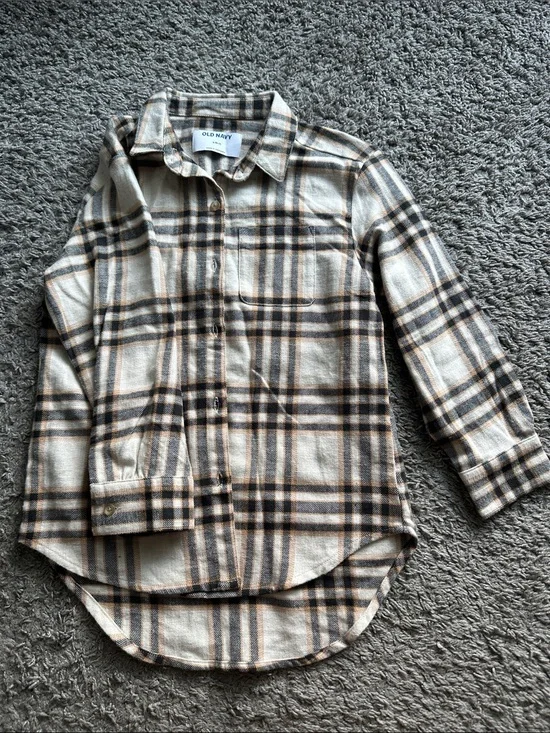 Old Navy Cream, Brown & Black Plaid Button-Down Shirt