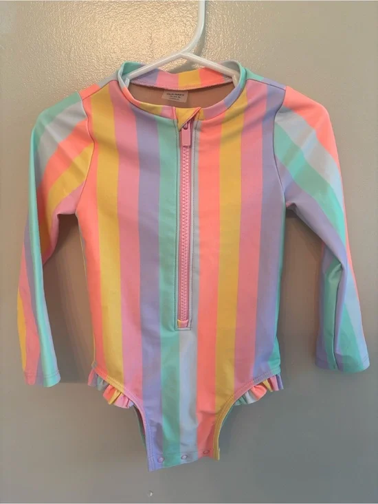 Old Navy Striped Zip-Front Rash Guard One-piece Swimsuit - Size 18-24M