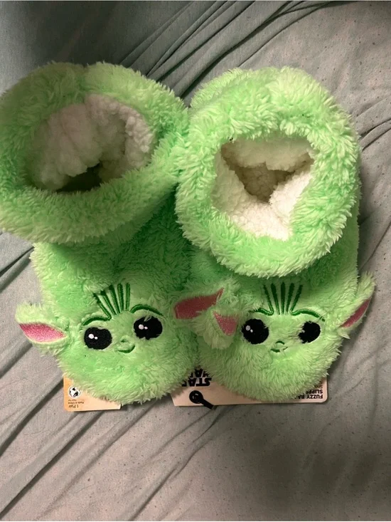 Disney Kids Plush Light Green Character Slippers with White Lining