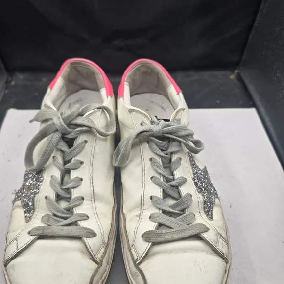 Golden Goose White‎ and Pink Sneakers with Silver Accents Women Size 8