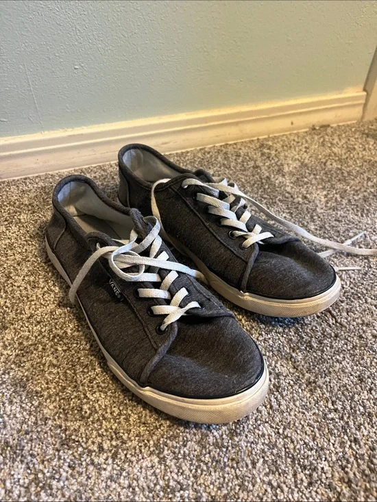 Vans Women’s Dark Gray Low-Top Canvas Sneakers with White Laces