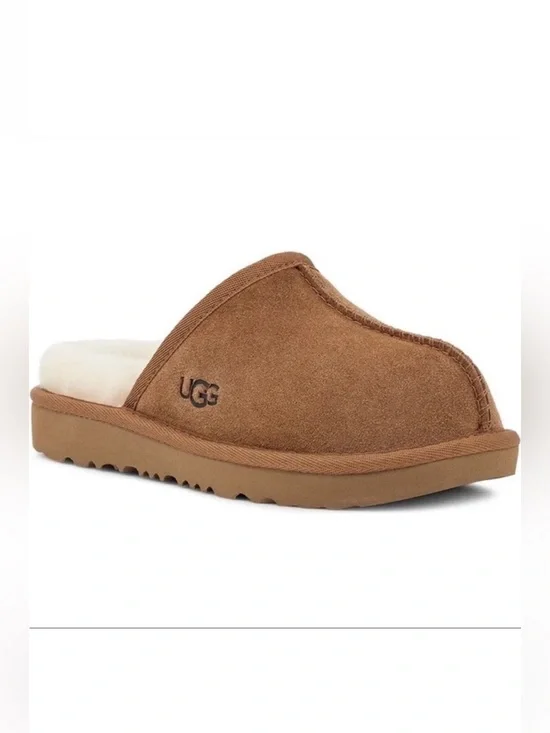 UGG Keegan Chestnut Suede Shearling Slide Slippers Kids 13M Cozy House Shoes