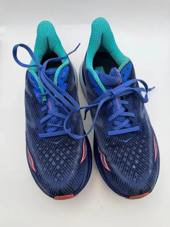 HOKA ONE ONE Clifton 9 Running Shoes Navy Aqua Pink Women's Size 8.5