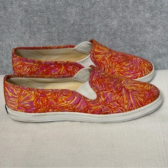 Keds x Lilly Pulitzer Loafer Slip-On Sneakers-Pink Orange Floral-Women Size 8.5
