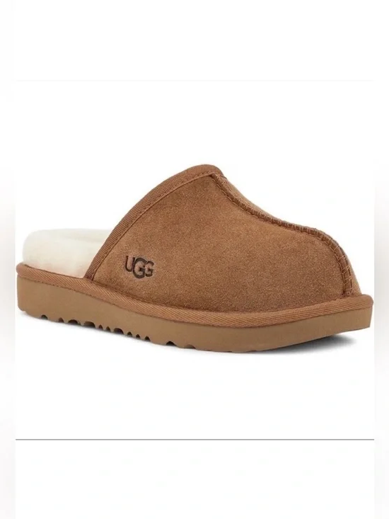 UGG Keegan Chestnut Suede Slide Slippers Shearling Kids Size 1M Cozy Comfort