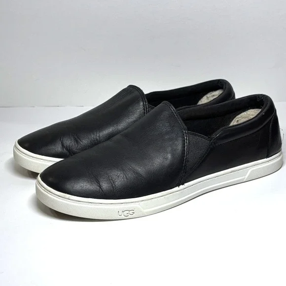 UGG Black Women's 9 Kitlyn Leather Slip On‎ Sneakers Shoes Cozy Lined