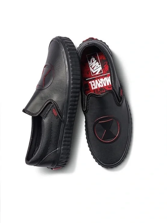Vans Black and Red Marvel Slip-On Sneakers