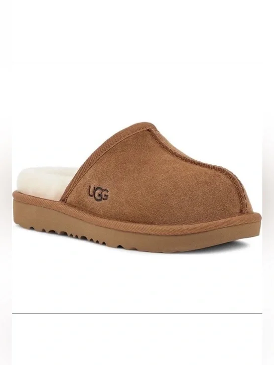 UGG Keegan Chestnut Suede Slide Slippers Shearling Kids Size 2M Cozy Comfort
