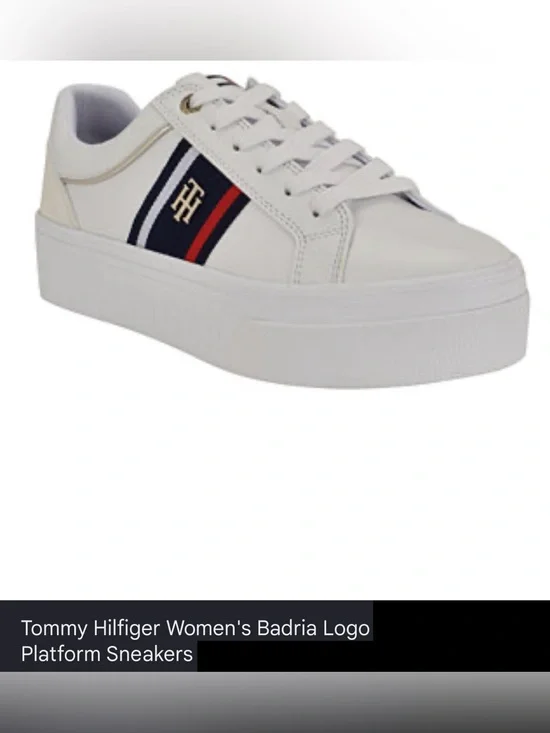 Tommy Hilfiger Women's Badria Logo Platform White Sneakers, Size 5.5