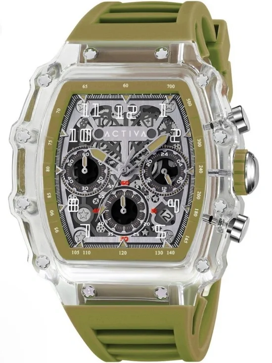 Activa X by Invicta Olive Green Clear-Bezel Chronograph Skeleton D (ACW2305-009)