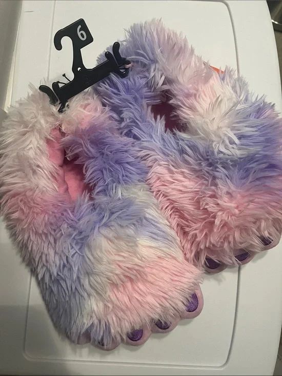 Fluffy Pastel Rainbow Slipper - Pink, Purple, White