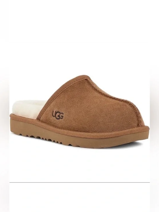 UGG Keegan Chestnut Suede Slide Slippers Shearling Kids Size 10M Cozy Comfort