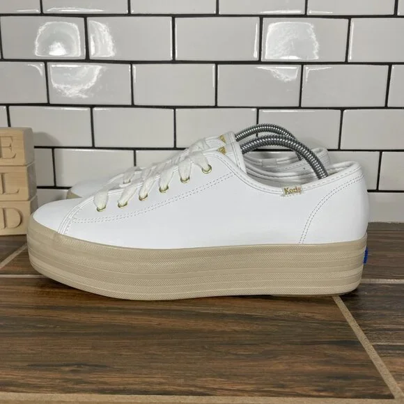 Keds Triple Up Shoes Womens Size 11 White Leather Lace Up Platform Sneaker