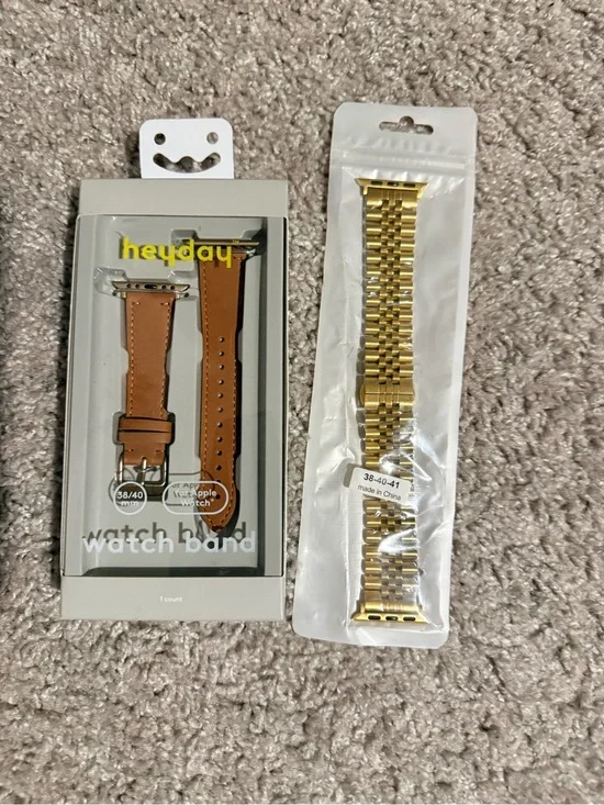 Brand New heyday Brown Leather Strap & Gold Metal Link Apple Watch Bands