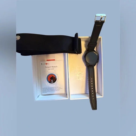 Smart Watch with Black Leather Strap - Unbranded