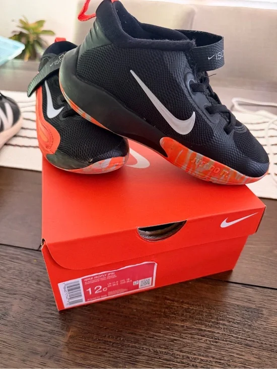 Nike Kids Black & Orange Mid-Top Sneakers with White Swoosh
