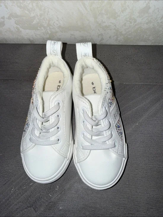bebe White Girls' Rhinestone-Embellished Lace-Up Sneakers
