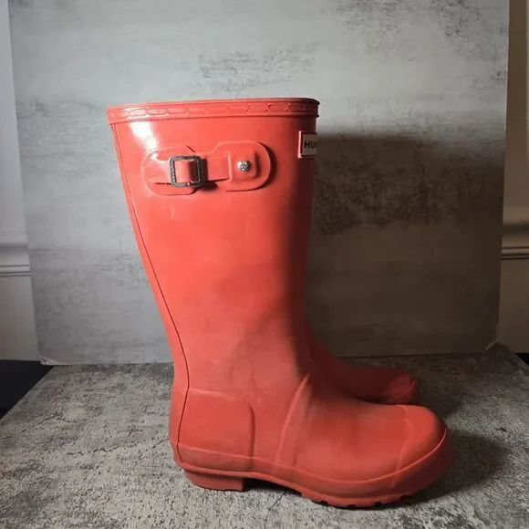 Hunter Original Girls Tall Rain Boots Orange Size 5.5Y UK 5