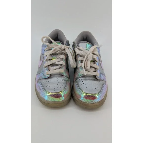 Nike Dunk Low Silver Iridescent Holographic Grid Sneakers Shoes 3Y Kids