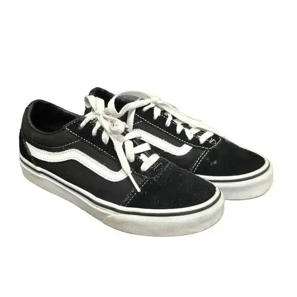 Vans Black & White Off The Wall Old Skool Low Top Canvas Skater Shoes Youth 3