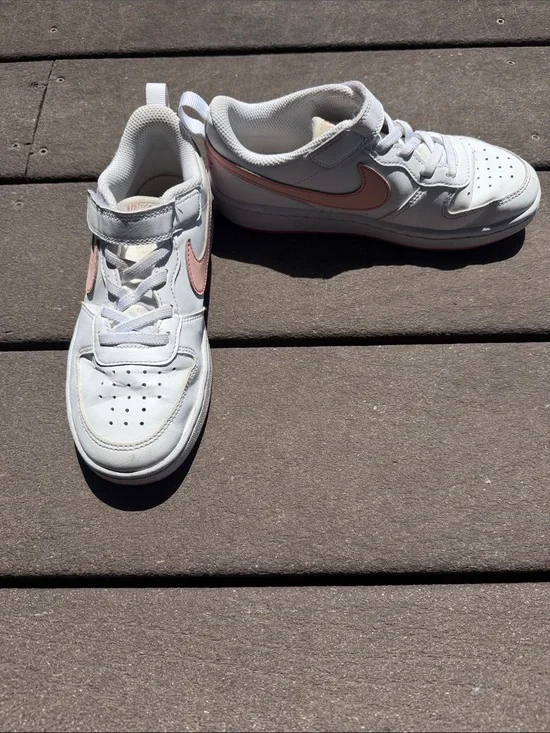 Youth size 1.5 Nike White Sneakers with Pink Swoosh Accent