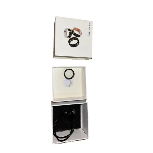 Smart Ring Activity Tracker Black for Finger with Charging Cable, Batteries, Box