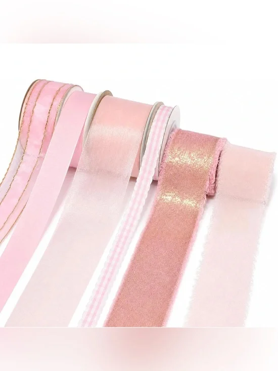 Pink Ribbon Gift Wrap Ribbons 6 Rolls Total 40 Yards Ribbons for Crafts