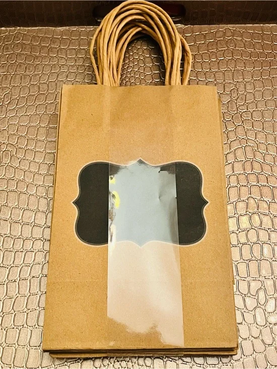 Pack of 10 - 8” Brown Craft Paper Gift Bags with Black Label (NWT)