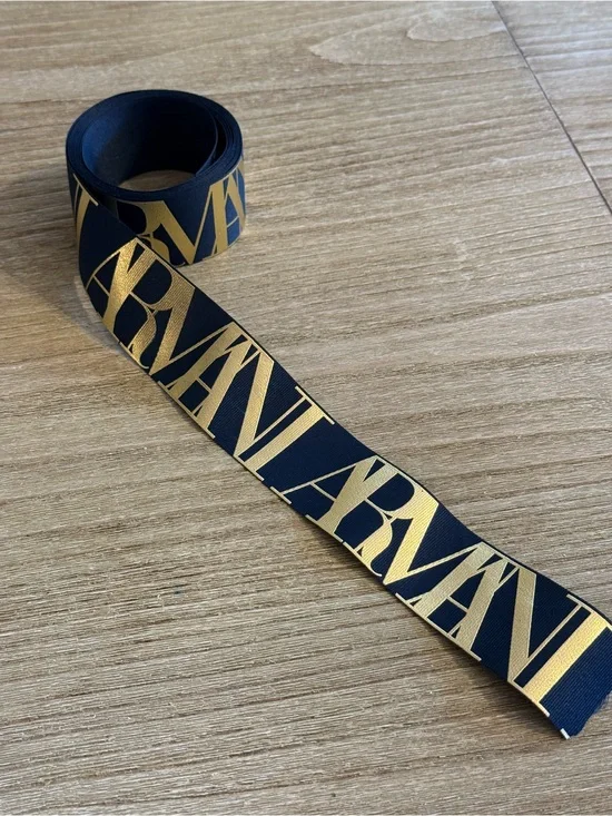 Authentic ARMANI Navy & Gold Branded Ribbon Tape - Luxury Logo Accent