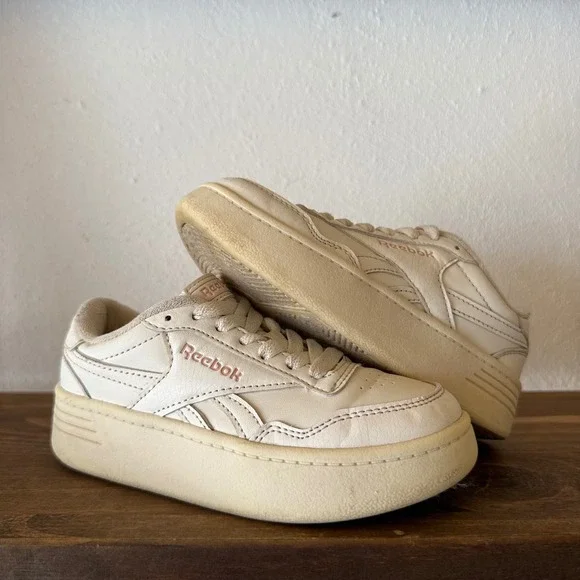 Reebok Club C Double Geo Kids Platform Sneakers White Pink Size 11