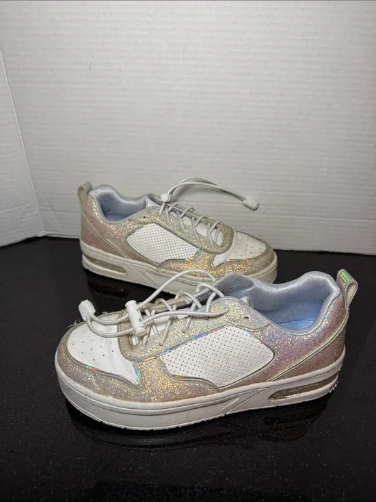 Skechers Court Hi Iridescent White Glitter Kids Sneakers Size 3