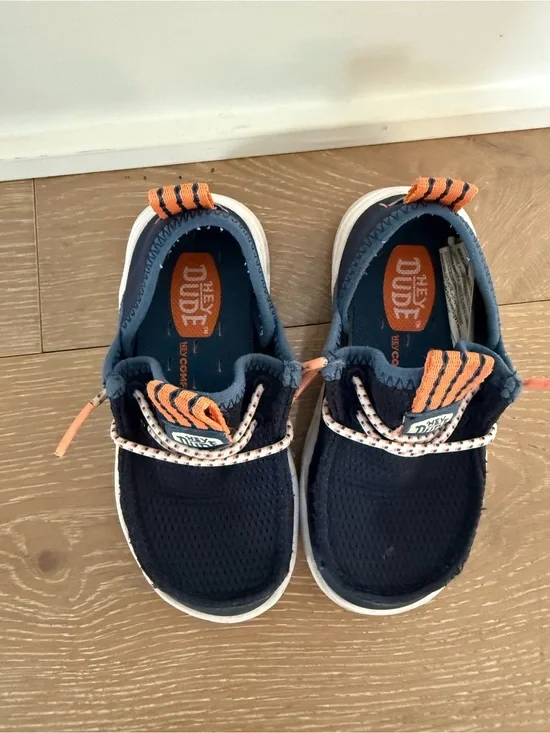 Hey Dude Toddler 7 Navy and Orange Casual Slip-On Sneakers