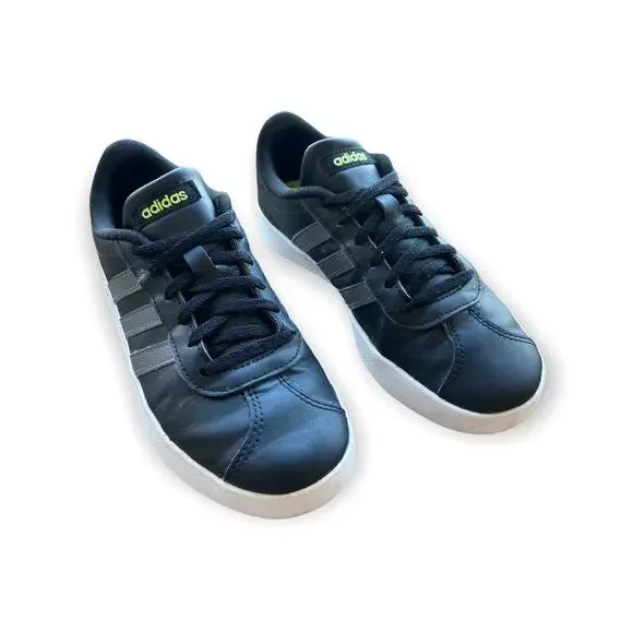 adidas Boys Girls Shoes Size 4 VL‎ Court 2.0 Black Gray 3 Stripes Sneakers Kids