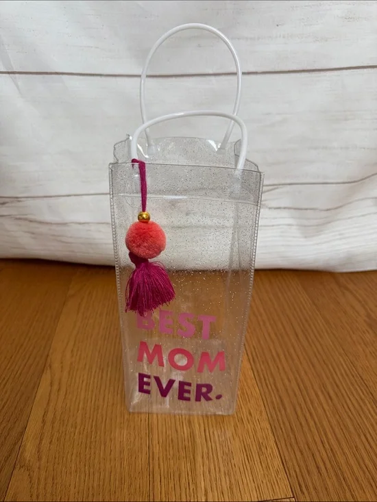 Clear Glitter Vinyl Gift Bag with Pink 'Best Mom Ever' saying- Mother's Day